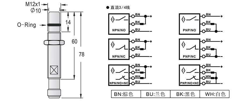 M12-M12-78mm高壓力電感式接近開關 M12-M12-78mm高壓力電感式接近開關