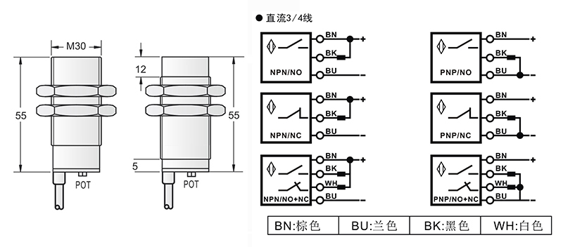 M30長距離電感式接近開關出線式 M30長距離電感式接近開關出線式