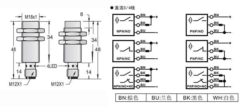 M18-M12-50mm圓柱標準型接近開關接頭式 M18-M12-50mm圓柱標準型接近開關接頭式