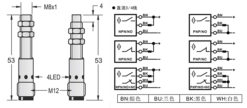 M8-M12-53mm圓柱標準型接近開關接頭式 M8-M12-53mm圓柱標準型接近開關接頭式