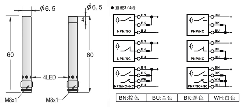 D6.5-M8長距離電感式接近開關接頭式 D6.5-M8長距離電感式接近開關接頭式